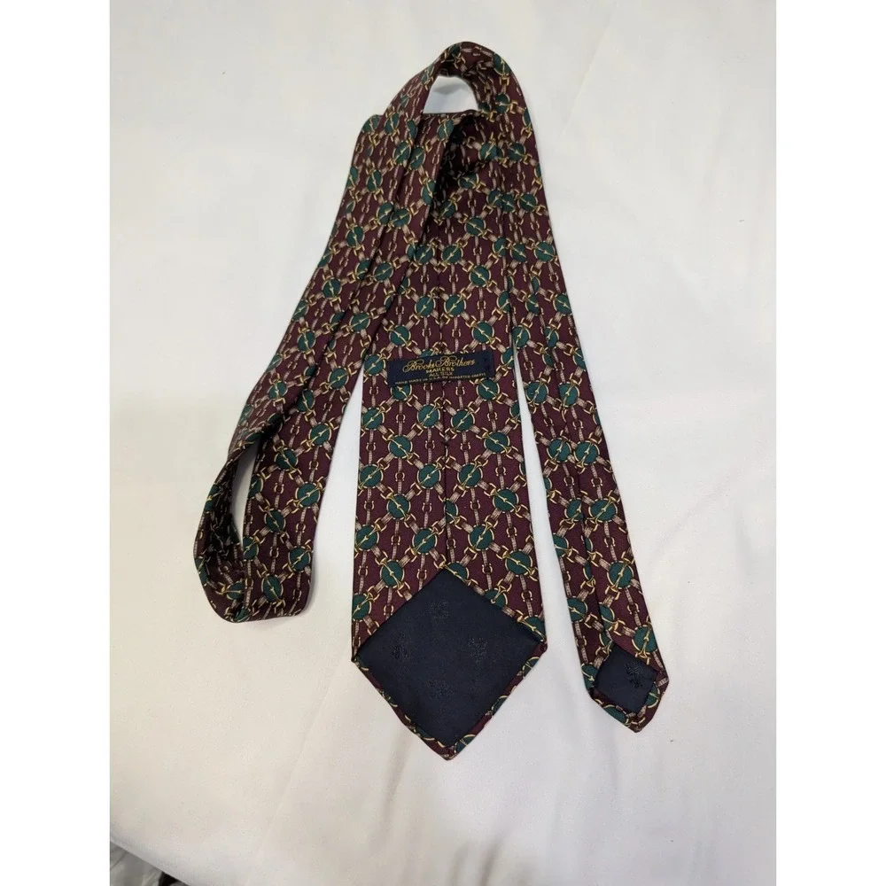 Vintage Brooks Brothers Makers Silk Tie Equestrian Horse Bit Burgundy USA Made